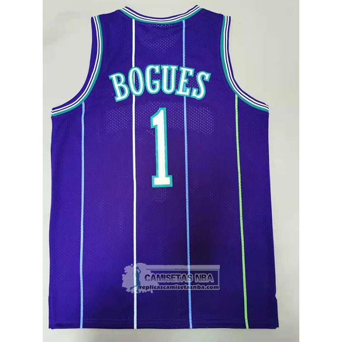 Camiseta Charlotte Hornets Muggsy Bogues NO 1 Mitchell & Ness 1994-95 Violeta